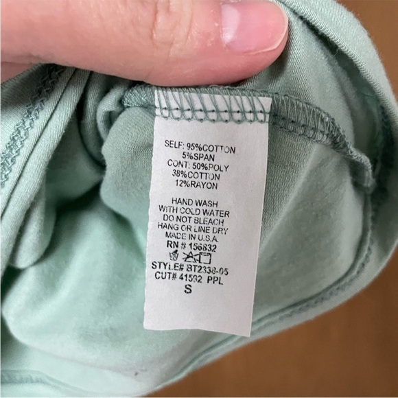 BiBi size small sage color with side shoulder tie blouse - Picture 2 of 5